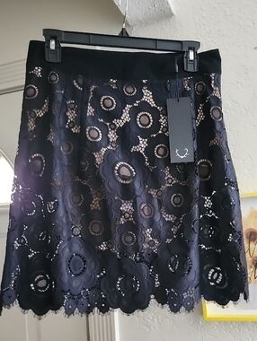 NWT For Love & Lemons Sonya Black Lace Mini Skirt Sz L Date Night Festival